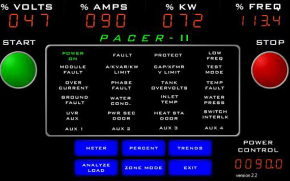 Power Supply Pacer II HMI screen
