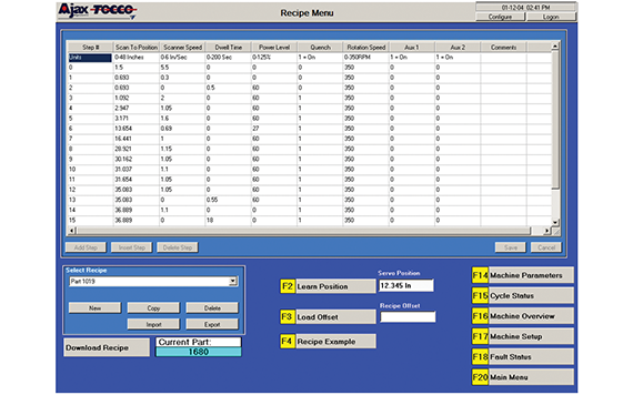 Heat Treat Controls Recipe Edit